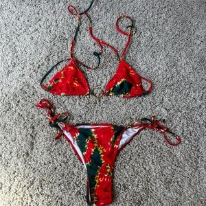 Red and Green Tie-Dye Bikini Set